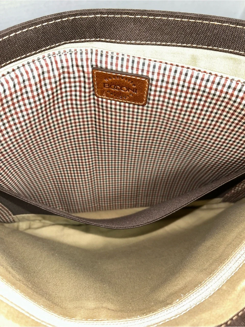 Boconi Brown Leather Laptop Crossbody Messenger Bag